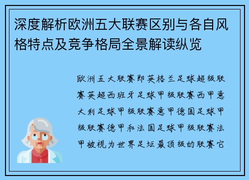 深度解析欧洲五大联赛区别与各自风格特点及竞争格局全景解读纵览
